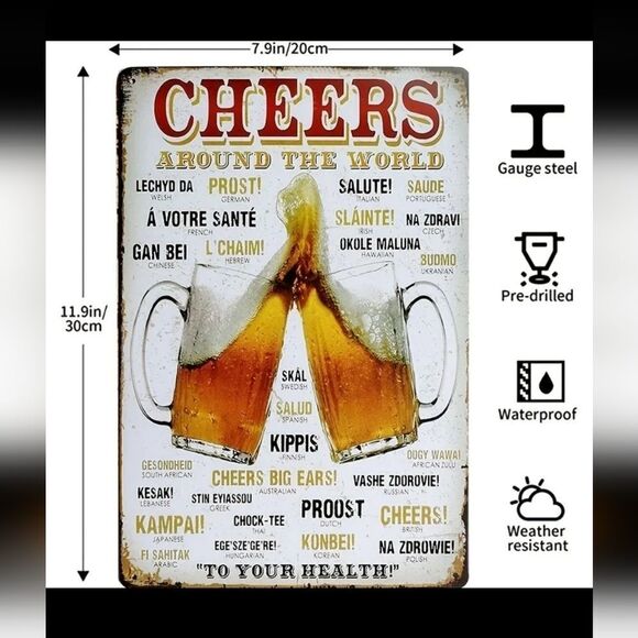 CHEERS around the world beer tin wall sign for man cave slanche - Picture 4 of 6